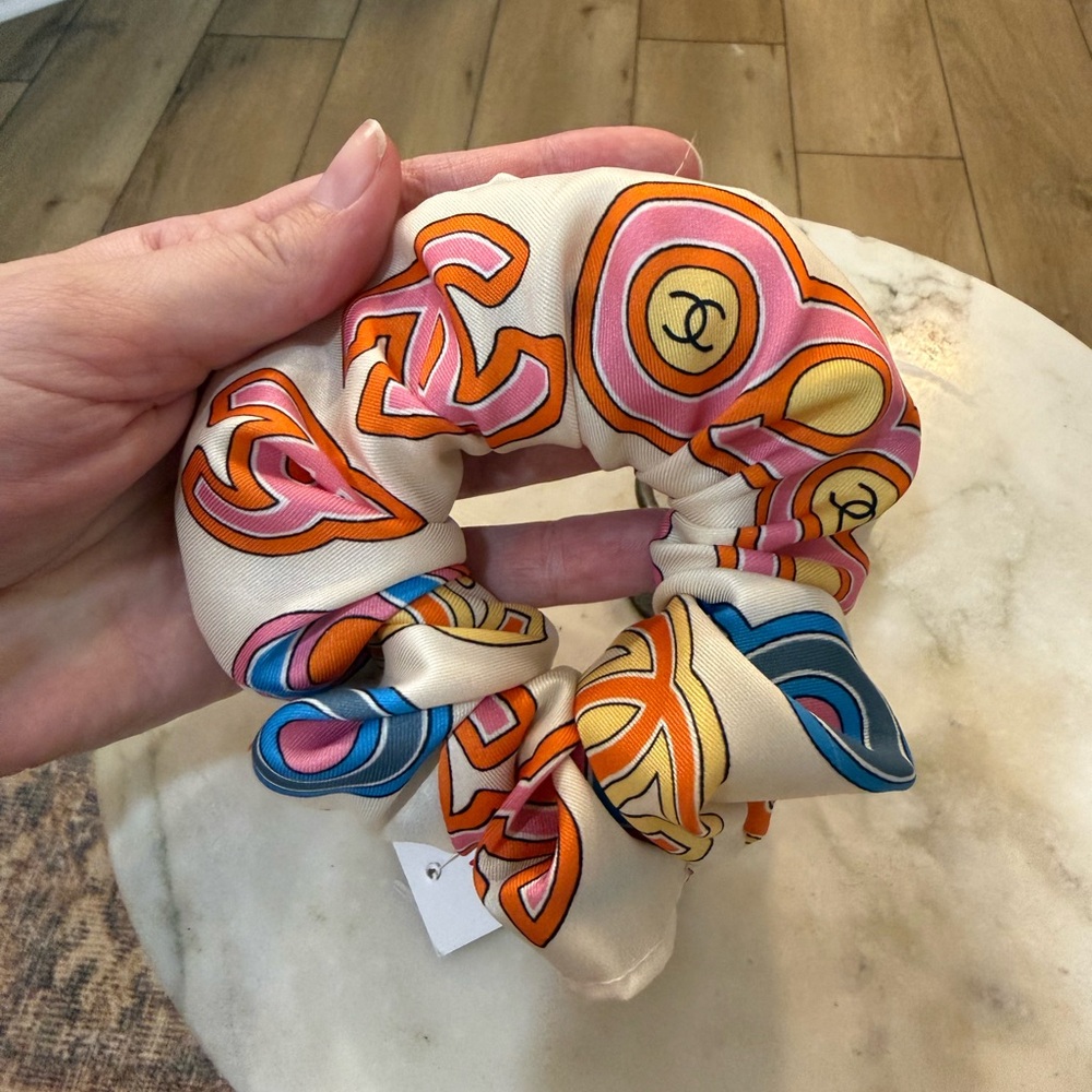 Designer Upcycled Multicolor Silk Scrunchie - Picture 3 of 5